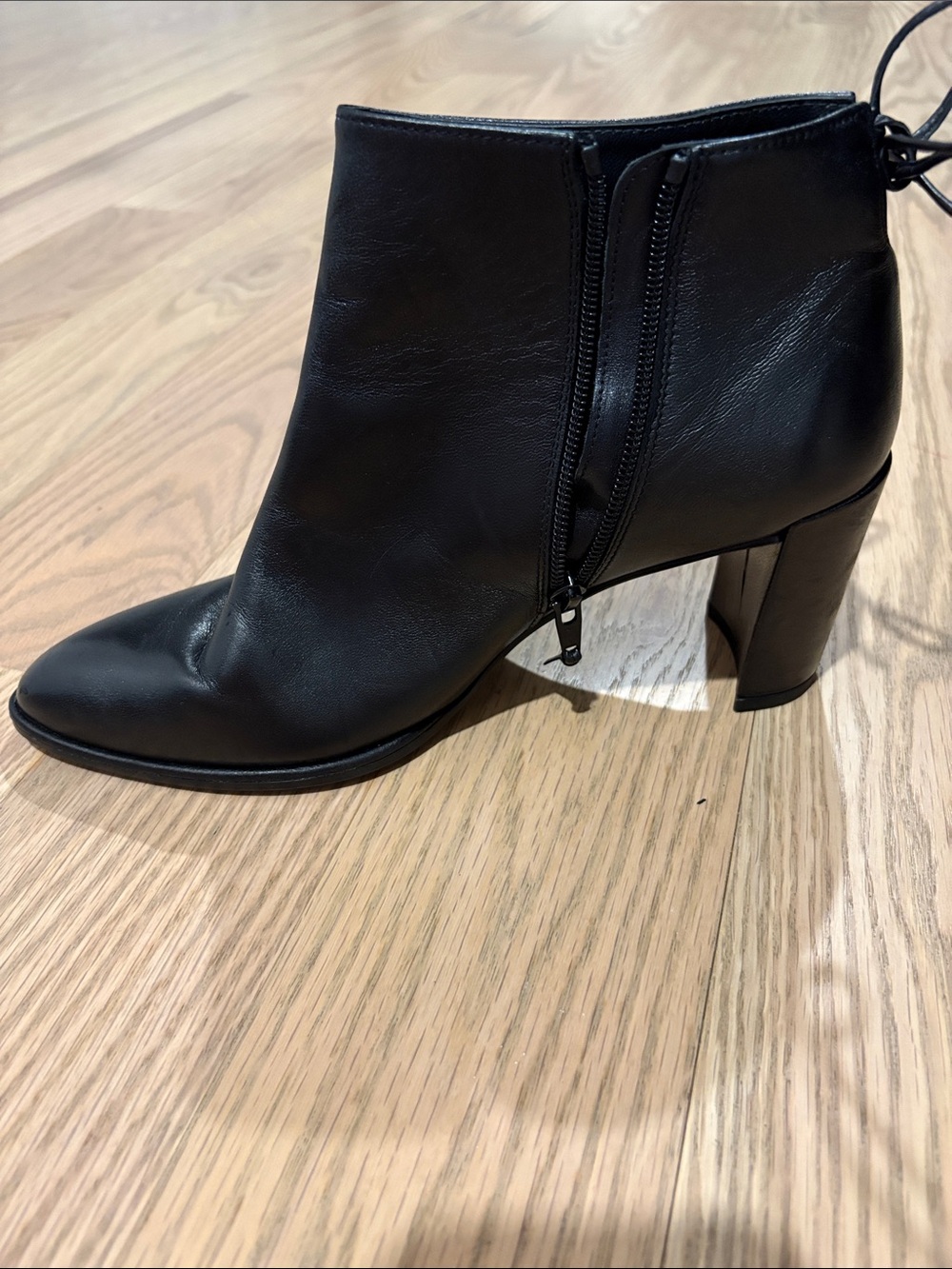 Stuart Weitzman Lofty Ankle Boot- Black Leather Ankle Boot with Block Heel